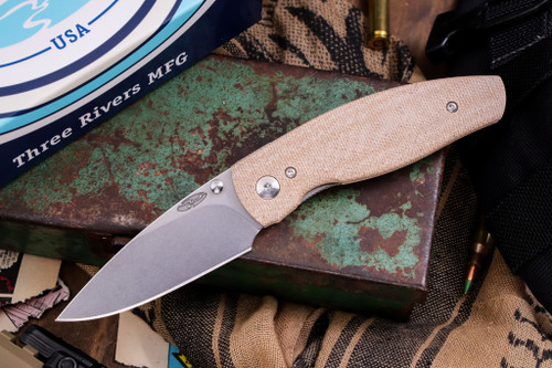 Three Rivers Manufacturing NEUTRON 2 Folding Knife Diamond Texture Natural Micarta 3" Stonewash