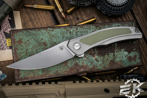 Shirogorov Ursus Quantum Folding Knife Titanium/Green G10 Inlay 3.75" Stonewash (SRBS)