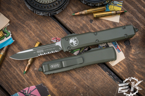 Microtech Ultratech OTF Automatic Knife OD Green Cerakote 3.4" Drop Point Serrated 121-2COD