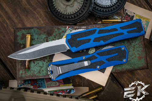 Heretic Knives "Colossus" Blue OTF Automatic Knife 3.5" Recurve Stonewash H042-2A-BLU 