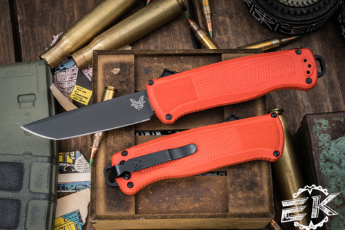 Benchmade Shootout Mesa Red Grivory OTF Automatic Knife 3.5" Tanto Black PVD 5370BK-04