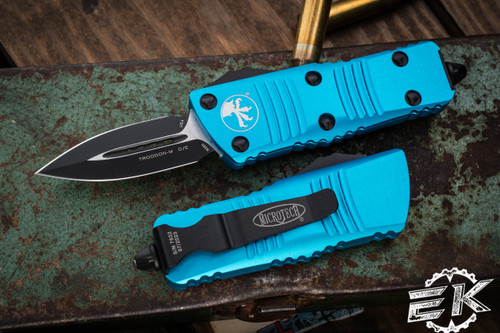 Microtech Troodon Mini OTF Automatic Knife Turquoise 1.9" Dagger Black 238-1TQ