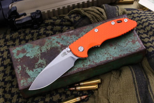 Rick Hinderer Knives XM-18 3.5" Non Flipper Knife Orange G10 -Slicer Stonewash Bronze