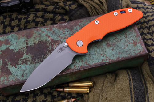 Rick Hinderer Knives XM-18 3.5" Non Flipper Knife Orange G10, Slicer Battle Blue