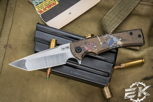 Chaves Knives Ultramar "Liberation Street" Japanese Theme Titanium 3.3" T/E Satin Tanto (Preowned)