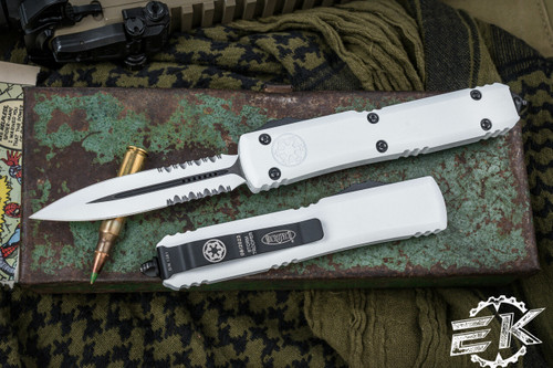 Microtech Storm Trooper Ultratech Deep Engraved OTF Knife 3.4" Dagger Serrated 122-2STD