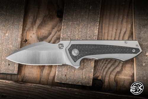 Burchtree Bladeworks Euclid Folding Knife Titanium/Black CF Inlay 3" M390 Drop Point Satin