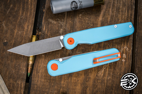Tactile Knife Co. "Rockwall" Titanium Blue Folding Knife 2.84" Tanto MagnaCut 