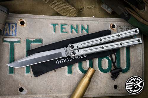 Squid Industries Krake Raken V3 Silver Butterfly Balisong 4.3" Bowie Satin