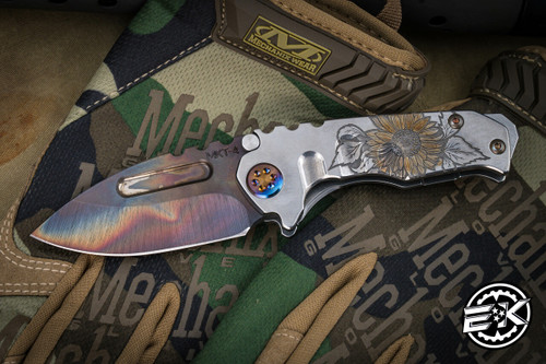 Medford Micro Praetorian T Folding Knife Tumbled Titanium w/ "Sunflower"  2.9" Vulcan Drop Point  #1