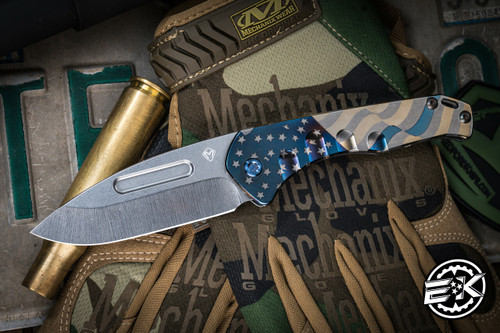 Medford Praetorian Slim Folding Knife "Blue-Line American Flag" Titanium 3.3" Drop Point Tumbled