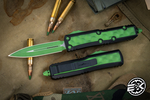 Microtech Daytona Matte Green Mamba Bubble Inlay OTF Automatic Knife 3.1" Green Dagger -USN Show Special