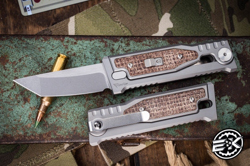 Reate Mini EXO OTF Knife Titanium/Brown Micarta 2.5" Tanto Stonewash