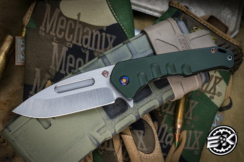 Medford Praetorian Swift FL Flipper Knife Green Aluminum/Tumbled Titanium 3.4" Drop Point