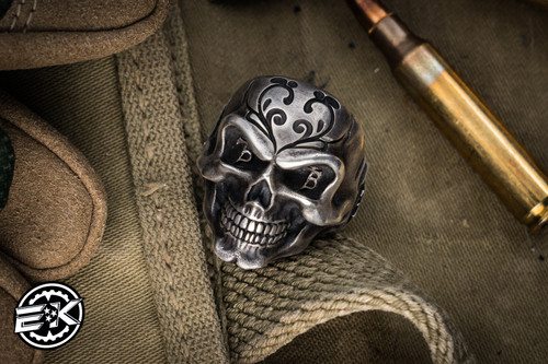 Borka Blades Silver Ring Skull "Who Dares Wins" Engraved .925 Silver (Preowned)