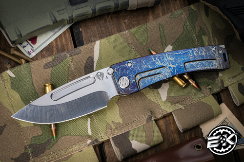 Medford Marauder-H Folding Knife AcidEtch Flamed Blue Titanium 3.75" Drop Point Tumbled