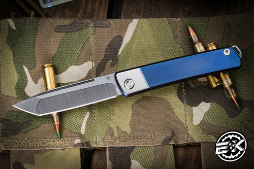 Medford Gentleman Jack (GJ-2) Slip Joint Knife Blue/Silver Titanium 3.1" Tanto Tumbled