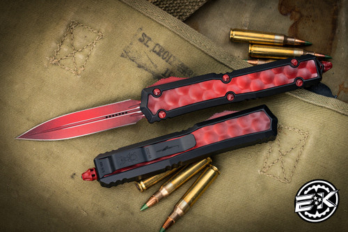 Microtech Makora OTF Automatic Knife Weathered Red Bubble Inlay 3.25" Dagger Red 206-1BIWRDS