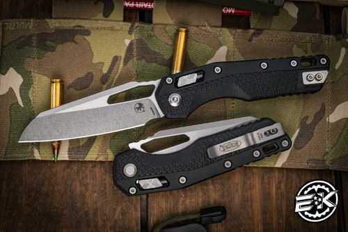 Microtech Standard Issue "MSI" Ram-LOK Manual Folding Knife Black 3.85" M390 Apocalyptic Stonewash 210T-10APPMBK