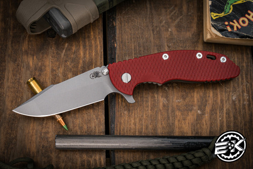 Rick Hinderer Knives XM-18 Knife Red G10 3.5″ Battle Bronze Harpoon Spanto