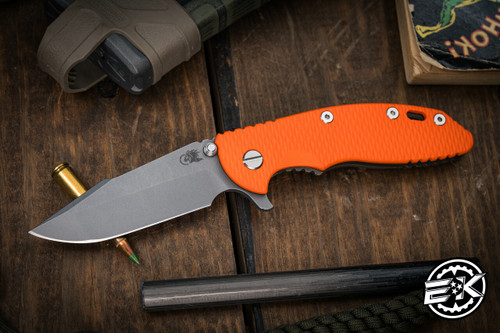 Rick Hinderer Knives XM-18 Knife Orange G10 3.5″ Battle Bronze Harpoon Spanto