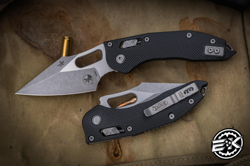 Microtech/Borka Blades Stitch Ram-LOK Manual Folder Black Fluted G10 3.75" Stonewash Apocalyptic 169RL-10APFLGTBK