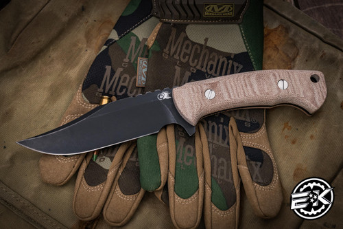 Rick Hinderer Ranch Bowie Fixed Blade Knife Natural Micarta 5.25" 3V Battle Black DLC Bowie