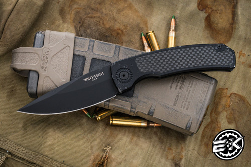 ProTech "Whiskers"  First Run Bolster Release Automatic Knife Black/Carbon Fiber 3.75" DLC (Preowned)