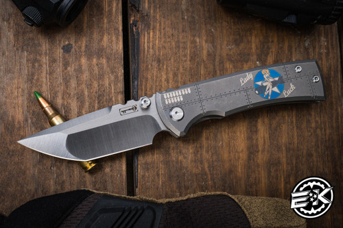 Chaves Knives Ultramar Street Redencion "Lady Luck Bombers" Titanium Folding Knife 3.25" Tanto