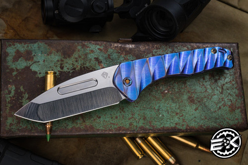 Medford Praetorian Slim Folding Knife Violet "Lightning" Sculpted Titanium 3.3" Tanto Tumbled