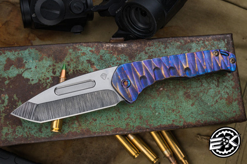 Medford Praetorian Slim Folding Knife Violet "Lightning" Sculpted Titanium 3.3" Tanto Tumbled