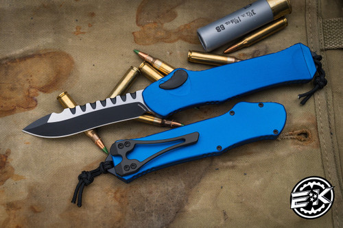 Heretic Knives Hydra Blue V3 OTF Auto Knife Aluminum 3.6" Two Tone Recurve