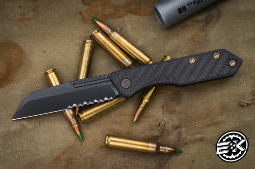 Heretic Knives "Jinn" Carbon Fiber Slip Joint Knife Bronze Accents 3" DLC MagnaCut Serrated H013-6B-CF