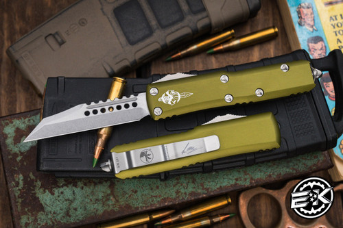 Microtech UTX-85 OTF Automatic Knife OD Green 3.1" Warhound Stonewash 719W-10ODS