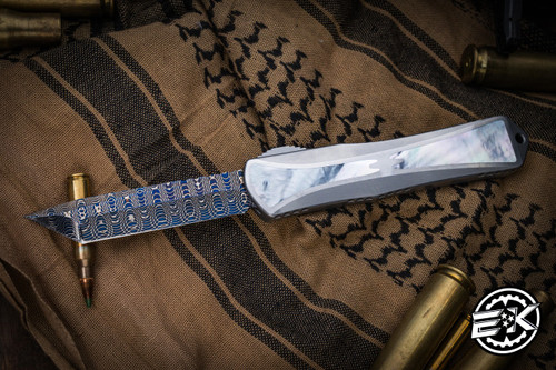 Heretic Knives Custom Manticore X Stainless MOP Inlay 3.7" Tanto Vegas Forge Blued Damascus 