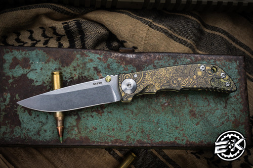 Spartan Blades Custom SHF Harsey Folding Knife Gold/Black Paisley Titanium 3.25" Stonewash