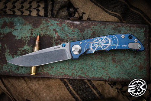 Spartan Blades Custom SHF Harsey Folding Knife Blue Compass Titanium 3.25" Stonewash