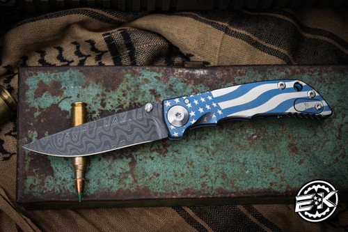 Spartan Blades Custom SHF Harsey Folding Knife Blue American Flag Titanium 3.25" Damascus 