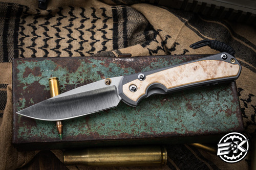  Chris Reeve Knives Large Sebenza 31 Box Elder Inlay/Glass-Blasted Titanium MagnaCut Knife 3.6" Drop Point Polished L31-1138