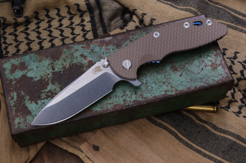Rick Hinderer Knives XM-18 3.5" Spearpoint Knife FDE G10, Stonewash Blue 