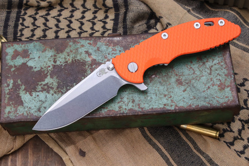 Rick Hinderer Knives XM-18 3.5" Spearpoint Knife Orange G10, Stonewash Bronze