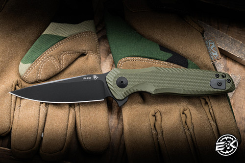 Spartan Blades Poros Field Grade Folding Knife OD Green G10 3.875" 154CM Drop Point Black  -SFBL11GR