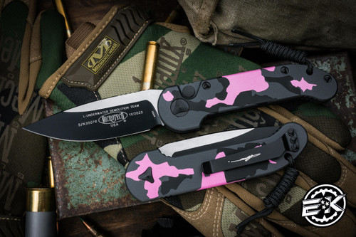 Product - Microtech LUDT Smooth Body Pink Camo Automatic Folding Knife 3.4" Drop Point Black 135S-1PKCS 