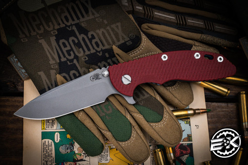 Rick Hinderer Knives XM-18 3.5" Spear Point Knife Red G10, Battle Blue