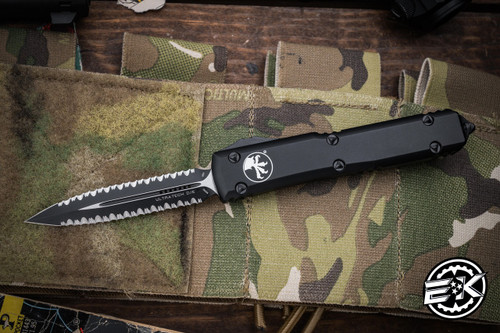 Microtech Ultratech OTF Automatic Knife Black 3.4" Double Full-Serrated Black Dagger  122-D3T (Preowned)