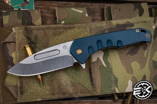 Medford Praetorian Swift FL Flipper Knife Blue Aluminum/Tumbled Titanium 3.4" Drop Point Tumbled