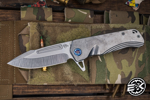 Medford Proxima Folding Flipper Knife Tumbled Titanium, Flamed Accents 3.9" Drop Point Tumbled