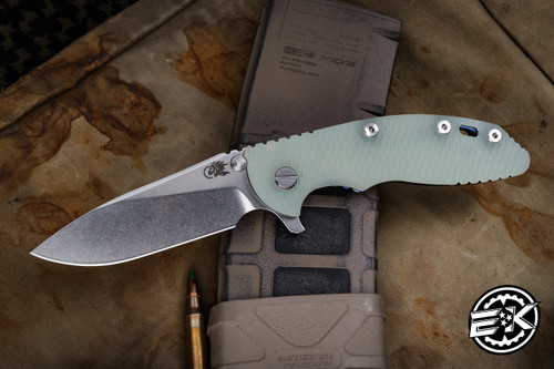 Rick Hinderer Knives XM-18 3.5" Slicer Folding Knife Translucent Green G10, Stonewash Blue