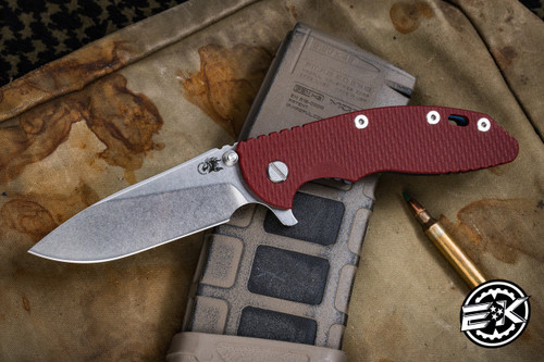 Rick Hinderer Knives XM-18 3.5" Slicer Folding Knife Red G10, Battle Blue