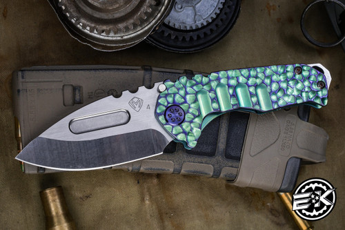 Medford Praetorian Genesis T Folding Knife "HULK" Green/Violet Sculpted Titanium 3.3" Drop Point Tumbled